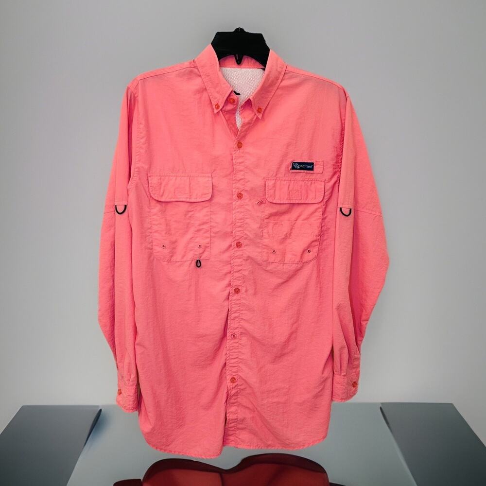 Spicy Tuna Hot Pink Fishing Shirt Mens Medium Nylon Outdoors Summer Short Sleeve